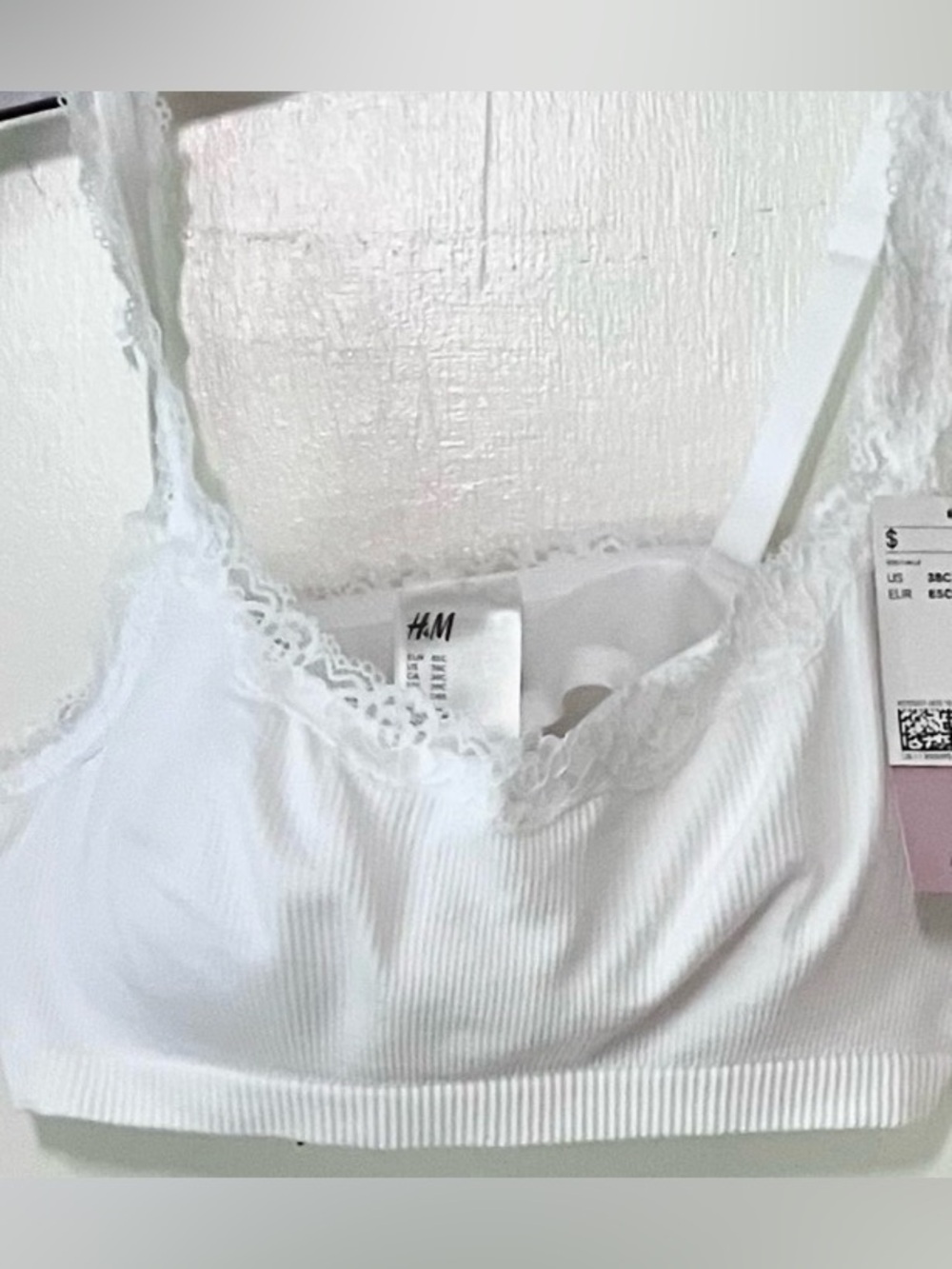 H&M White Lace-Trim Ribbed Bralette